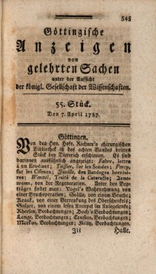 Göttingische Anzeigen von gelehrten Sachen (Göttingische Zeitungen von gelehrten Sachen) Samstag 7. April 1787