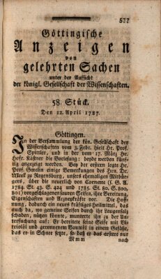 Göttingische Anzeigen von gelehrten Sachen (Göttingische Zeitungen von gelehrten Sachen) Donnerstag 12. April 1787