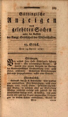 Göttingische Anzeigen von gelehrten Sachen (Göttingische Zeitungen von gelehrten Sachen) Samstag 14. April 1787