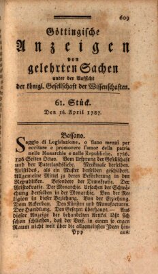 Göttingische Anzeigen von gelehrten Sachen (Göttingische Zeitungen von gelehrten Sachen) Montag 16. April 1787