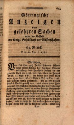 Göttingische Anzeigen von gelehrten Sachen (Göttingische Zeitungen von gelehrten Sachen) Samstag 21. April 1787