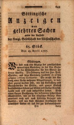 Göttingische Anzeigen von gelehrten Sachen (Göttingische Zeitungen von gelehrten Sachen) Montag 23. April 1787