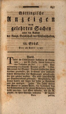 Göttingische Anzeigen von gelehrten Sachen (Göttingische Zeitungen von gelehrten Sachen) Donnerstag 26. April 1787