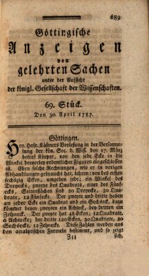 Göttingische Anzeigen von gelehrten Sachen (Göttingische Zeitungen von gelehrten Sachen) Montag 30. April 1787