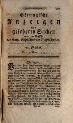 Göttingische Anzeigen von gelehrten Sachen (Göttingische Zeitungen von gelehrten Sachen) Samstag 5. Mai 1787