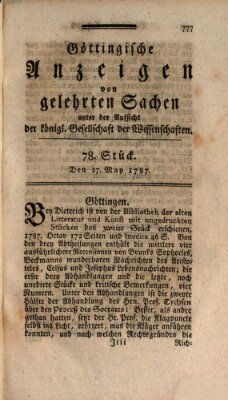 Göttingische Anzeigen von gelehrten Sachen (Göttingische Zeitungen von gelehrten Sachen) Donnerstag 17. Mai 1787