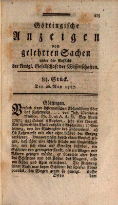 Göttingische Anzeigen von gelehrten Sachen (Göttingische Zeitungen von gelehrten Sachen) Samstag 26. Mai 1787