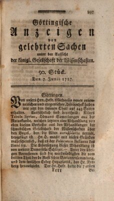 Göttingische Anzeigen von gelehrten Sachen (Göttingische Zeitungen von gelehrten Sachen) Donnerstag 7. Juni 1787