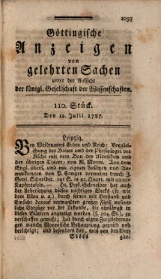 Göttingische Anzeigen von gelehrten Sachen (Göttingische Zeitungen von gelehrten Sachen) Donnerstag 12. Juli 1787