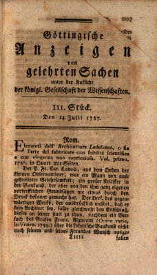 Göttingische Anzeigen von gelehrten Sachen (Göttingische Zeitungen von gelehrten Sachen) Samstag 14. Juli 1787