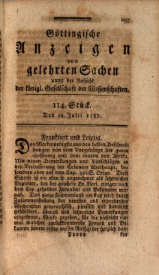 Göttingische Anzeigen von gelehrten Sachen (Göttingische Zeitungen von gelehrten Sachen) Donnerstag 19. Juli 1787