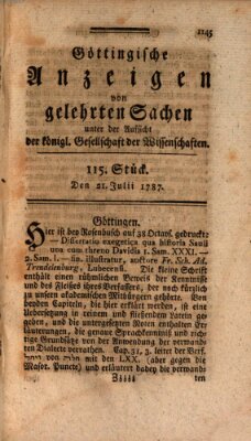 Göttingische Anzeigen von gelehrten Sachen (Göttingische Zeitungen von gelehrten Sachen) Samstag 21. Juli 1787