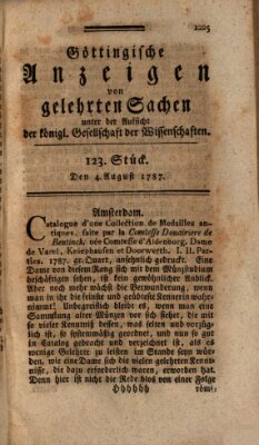 Göttingische Anzeigen von gelehrten Sachen (Göttingische Zeitungen von gelehrten Sachen) Samstag 4. August 1787