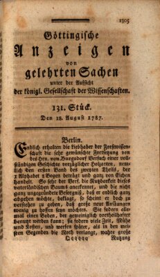 Göttingische Anzeigen von gelehrten Sachen (Göttingische Zeitungen von gelehrten Sachen) Samstag 18. August 1787