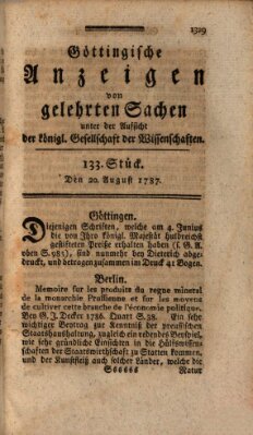 Göttingische Anzeigen von gelehrten Sachen (Göttingische Zeitungen von gelehrten Sachen) Montag 20. August 1787