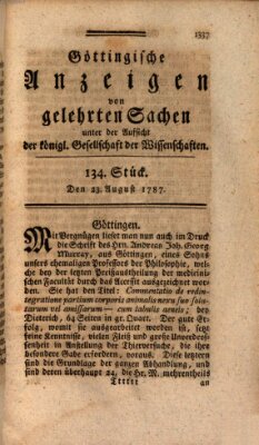 Göttingische Anzeigen von gelehrten Sachen (Göttingische Zeitungen von gelehrten Sachen) Donnerstag 23. August 1787