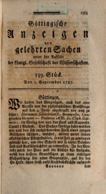 Göttingische Anzeigen von gelehrten Sachen (Göttingische Zeitungen von gelehrten Sachen) Samstag 1. September 1787