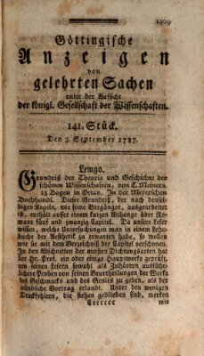 Göttingische Anzeigen von gelehrten Sachen (Göttingische Zeitungen von gelehrten Sachen) Montag 3. September 1787