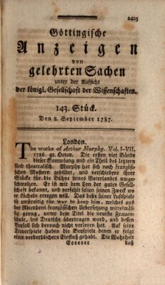 Göttingische Anzeigen von gelehrten Sachen (Göttingische Zeitungen von gelehrten Sachen) Samstag 8. September 1787