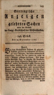 Göttingische Anzeigen von gelehrten Sachen (Göttingische Zeitungen von gelehrten Sachen) Donnerstag 13. September 1787