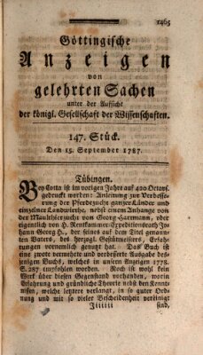 Göttingische Anzeigen von gelehrten Sachen (Göttingische Zeitungen von gelehrten Sachen) Samstag 15. September 1787