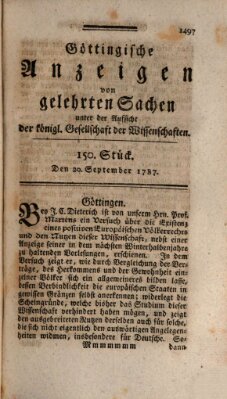 Göttingische Anzeigen von gelehrten Sachen (Göttingische Zeitungen von gelehrten Sachen) Donnerstag 20. September 1787