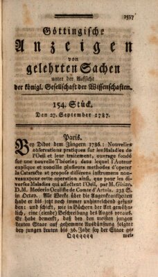 Göttingische Anzeigen von gelehrten Sachen (Göttingische Zeitungen von gelehrten Sachen) Donnerstag 27. September 1787