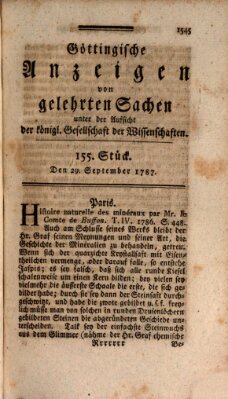 Göttingische Anzeigen von gelehrten Sachen (Göttingische Zeitungen von gelehrten Sachen) Samstag 29. September 1787