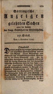 Göttingische Anzeigen von gelehrten Sachen (Göttingische Zeitungen von gelehrten Sachen) Montag 1. Oktober 1787