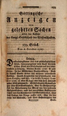 Göttingische Anzeigen von gelehrten Sachen (Göttingische Zeitungen von gelehrten Sachen) Samstag 6. Oktober 1787