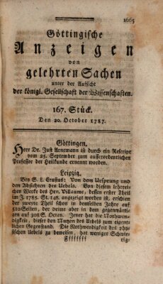 Göttingische Anzeigen von gelehrten Sachen (Göttingische Zeitungen von gelehrten Sachen) Samstag 20. Oktober 1787