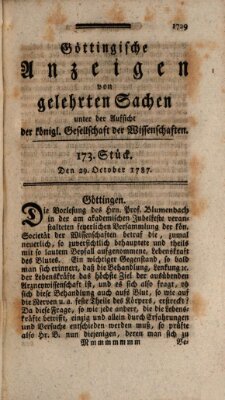 Göttingische Anzeigen von gelehrten Sachen (Göttingische Zeitungen von gelehrten Sachen) Montag 29. Oktober 1787