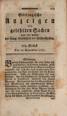 Göttingische Anzeigen von gelehrten Sachen (Göttingische Zeitungen von gelehrten Sachen) Samstag 10. November 1787