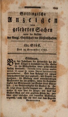 Göttingische Anzeigen von gelehrten Sachen (Göttingische Zeitungen von gelehrten Sachen) Montag 19. November 1787