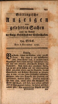 Göttingische Anzeigen von gelehrten Sachen (Göttingische Zeitungen von gelehrten Sachen) Donnerstag 6. Dezember 1787