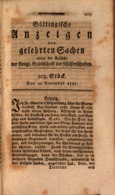 Göttingische Anzeigen von gelehrten Sachen (Göttingische Zeitungen von gelehrten Sachen) Samstag 22. Dezember 1787