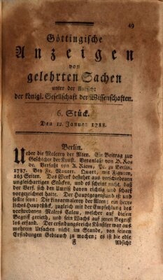 Göttingische Anzeigen von gelehrten Sachen (Göttingische Zeitungen von gelehrten Sachen) Samstag 12. Januar 1788