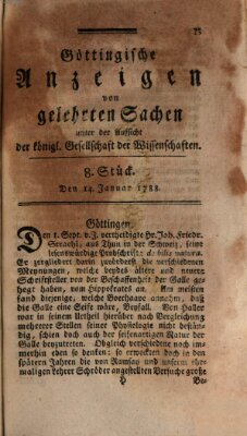 Göttingische Anzeigen von gelehrten Sachen (Göttingische Zeitungen von gelehrten Sachen) Montag 14. Januar 1788