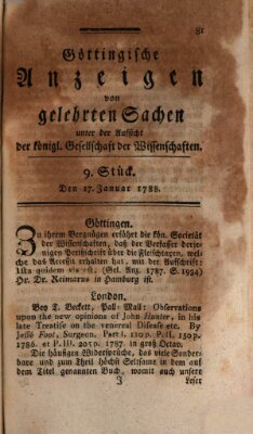 Göttingische Anzeigen von gelehrten Sachen (Göttingische Zeitungen von gelehrten Sachen) Donnerstag 17. Januar 1788