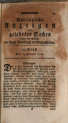 Göttingische Anzeigen von gelehrten Sachen (Göttingische Zeitungen von gelehrten Sachen) Samstag 19. Januar 1788