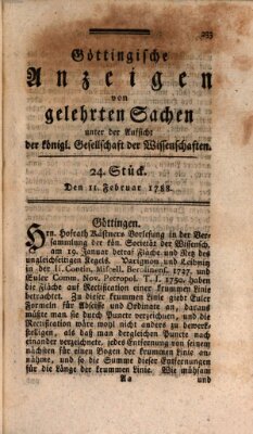 Göttingische Anzeigen von gelehrten Sachen (Göttingische Zeitungen von gelehrten Sachen) Montag 11. Februar 1788