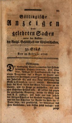 Göttingische Anzeigen von gelehrten Sachen (Göttingische Zeitungen von gelehrten Sachen) Montag 25. Februar 1788