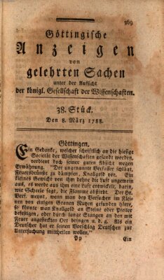 Göttingische Anzeigen von gelehrten Sachen (Göttingische Zeitungen von gelehrten Sachen) Samstag 8. März 1788