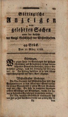 Göttingische Anzeigen von gelehrten Sachen (Göttingische Zeitungen von gelehrten Sachen) Montag 17. März 1788