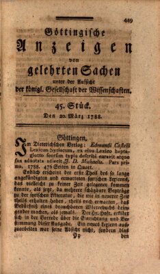 Göttingische Anzeigen von gelehrten Sachen (Göttingische Zeitungen von gelehrten Sachen) Donnerstag 20. März 1788