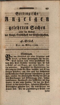 Göttingische Anzeigen von gelehrten Sachen (Göttingische Zeitungen von gelehrten Sachen) Samstag 22. März 1788