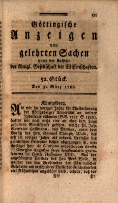 Göttingische Anzeigen von gelehrten Sachen (Göttingische Zeitungen von gelehrten Sachen) Montag 31. März 1788