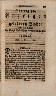 Göttingische Anzeigen von gelehrten Sachen (Göttingische Zeitungen von gelehrten Sachen) Samstag 12. April 1788