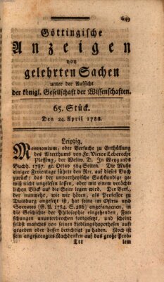 Göttingische Anzeigen von gelehrten Sachen (Göttingische Zeitungen von gelehrten Sachen) Donnerstag 24. April 1788