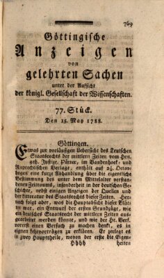 Göttingische Anzeigen von gelehrten Sachen (Göttingische Zeitungen von gelehrten Sachen) Donnerstag 15. Mai 1788